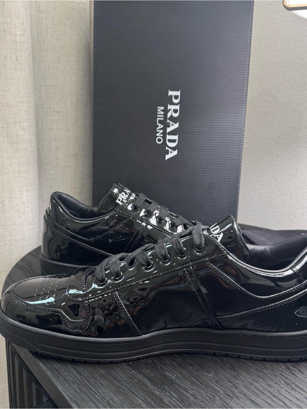 Prada Downtown Sneakers Low-Top Patent Black 11 - Picture 5 of 8